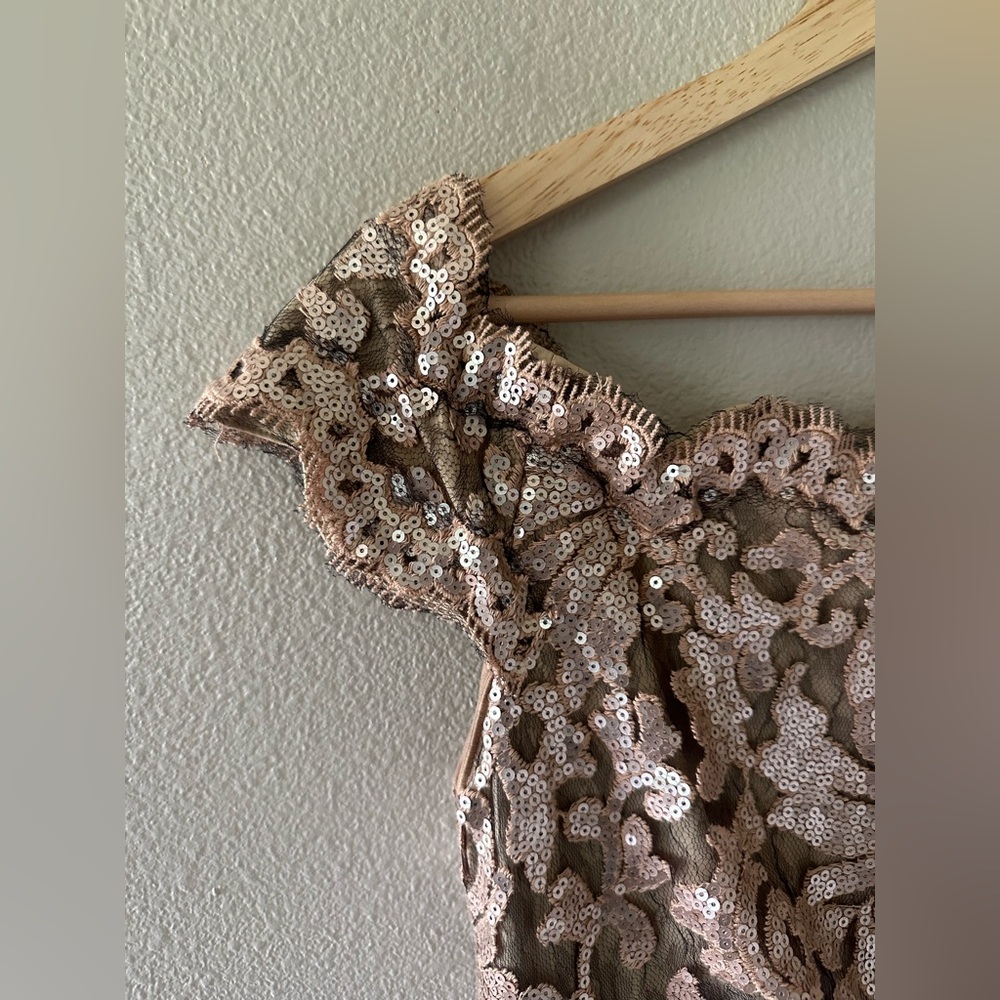 Tadashi Shoji Gold Lace Evening Gown - Picture 5 of 16